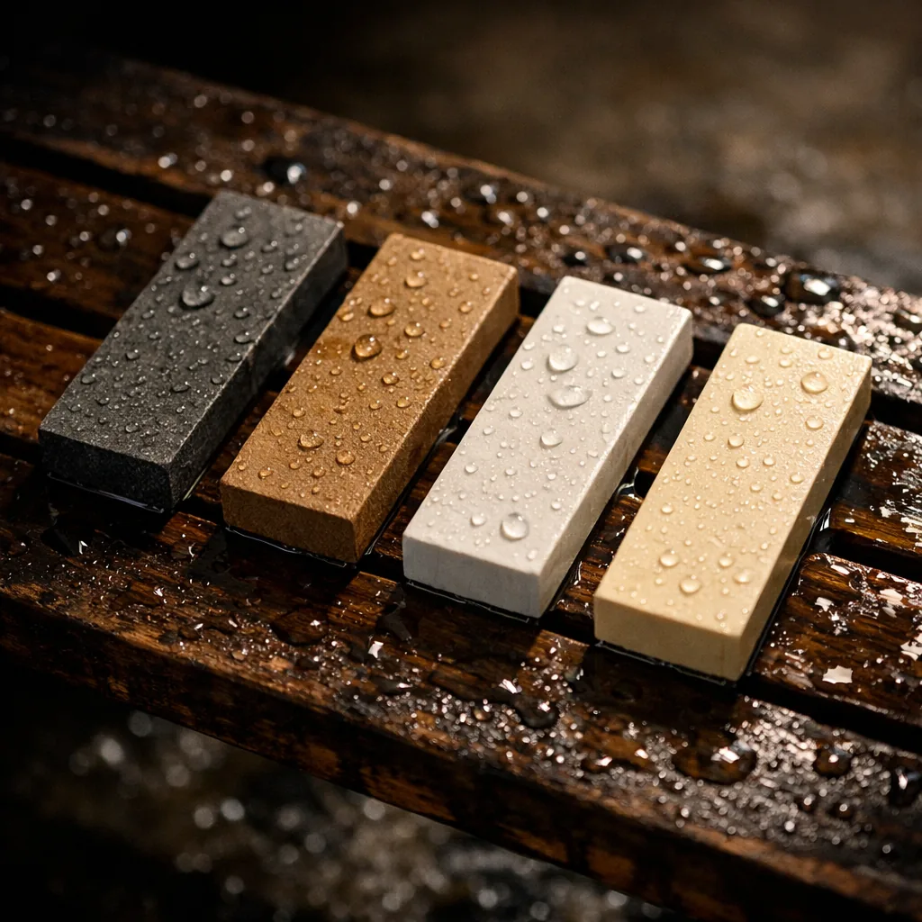 Four water stones arranged from coarse to fine
