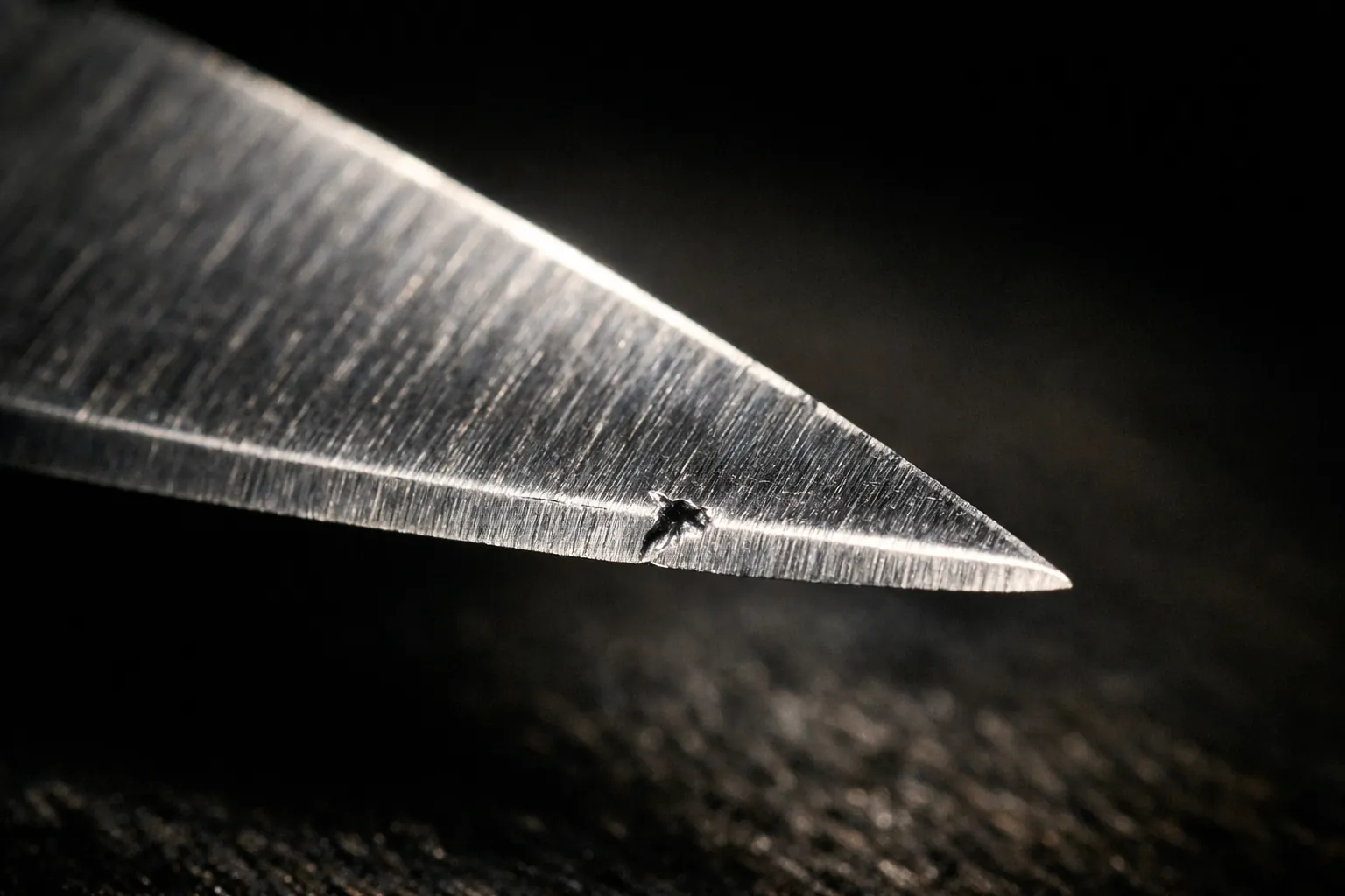 A tiny chip in a hard thin knife edge