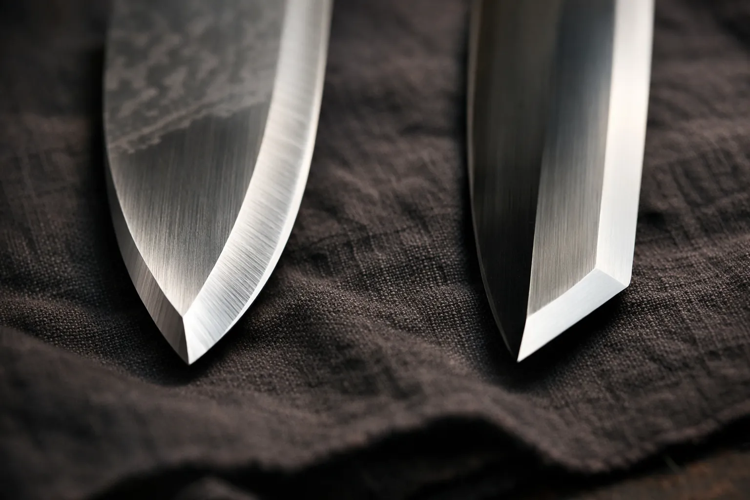 Two Japanese knife edges, one beveled on both sides and one on a single side